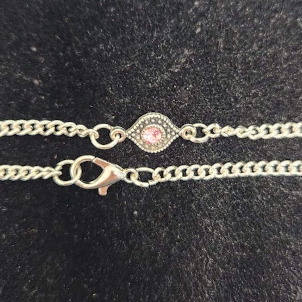 Pink Evil Eye Bracelet, Silver in Color, 8.5"